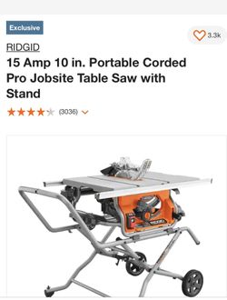  RIDGID 15 Amp 10 in. Portable Corded Pro Jobsite Table Saw with Stand