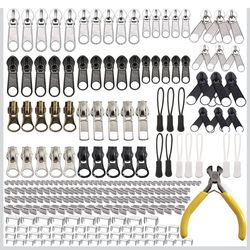 Meikeer 252-Piece Zipper Repair Kit with Replacement Zippers and Pulls, Universal Tools for Luggage, Bags, Jackets, and Outdoor Gear
