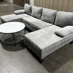 Modern Double Gray Sectional + Coffee Table