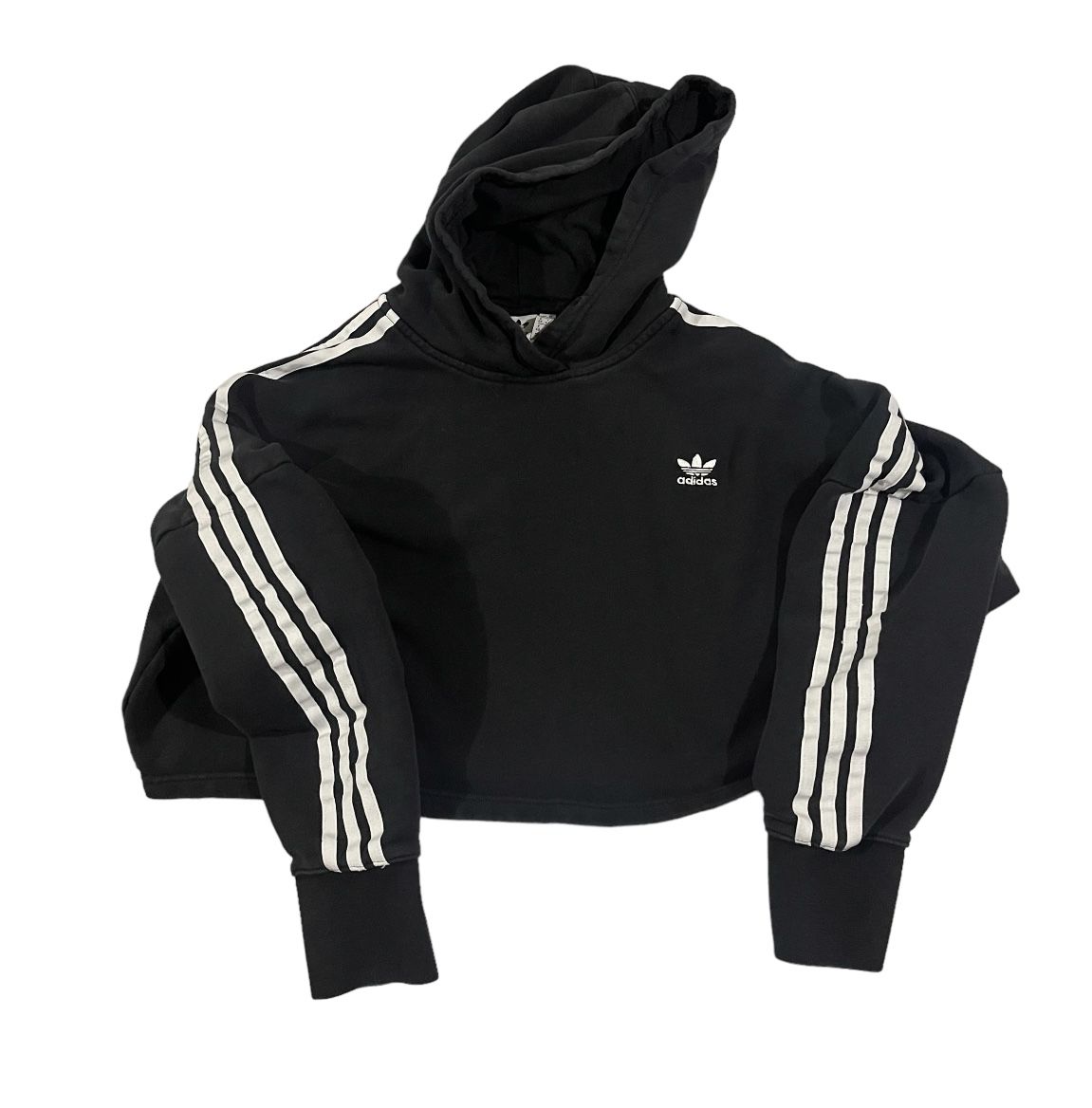 Adidas Crop Top Hoodie Women’s Size Medium Sweatshirt Black Pullover Long Sleeve