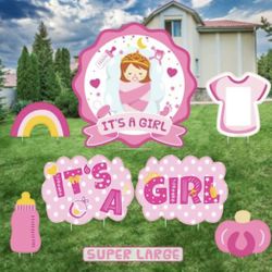 Baby Shower Decoration for Girl It's A Girl Yard Sign with Stakes Pink 7 Pieces Welcome Home Girl Lawn Sign Outdoor Decoration Party Supplies Waterpro
