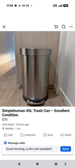 simplehuman
Semi-Round Sensor Trash Can, 45 Liters