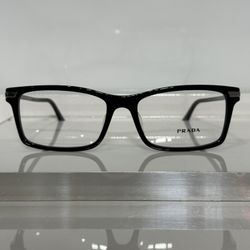 Prada Vpr03YF 1AB-1O1 L Black Rectangle Acetate Unisex Eyeglasses 56mm
