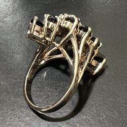 BEAUTIFUL STERLING SILVER BIG SAPPHIRE AND DIAMONDS LADY RING SIZE 8 