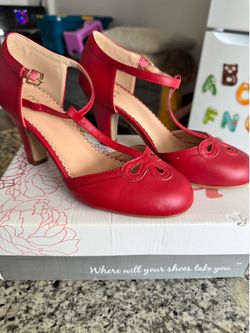 H Parley Red Mary Jane T-Strap Heels Women’s Size 7 Vintage Retro Pin-Up Rockabilly