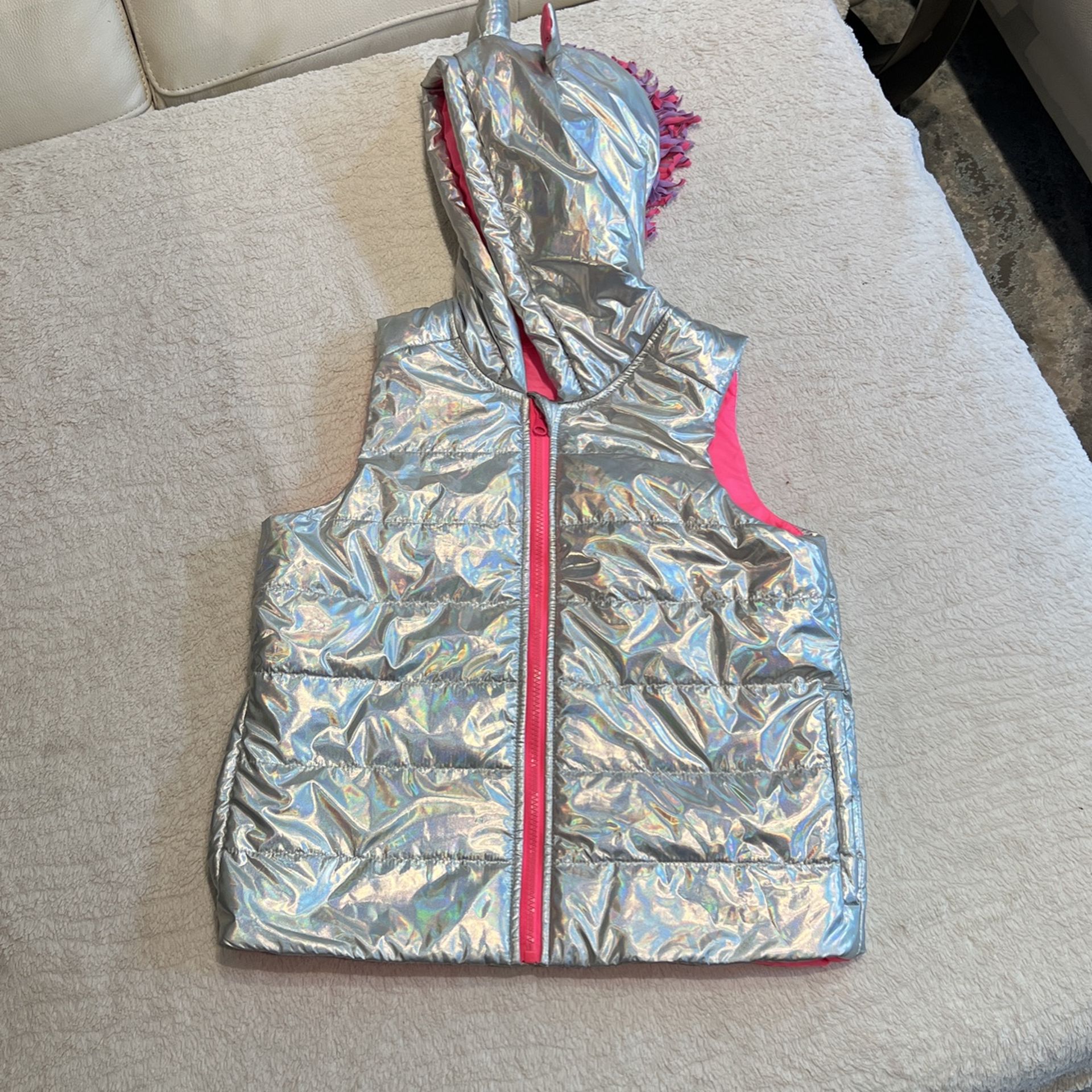 Iridescent Silver + HOT Pink UNICORN puffer vest