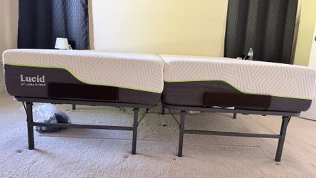 Split King / Twin XL Lucid Adjustable Beds & 12" Inches Hybrid Mattresses