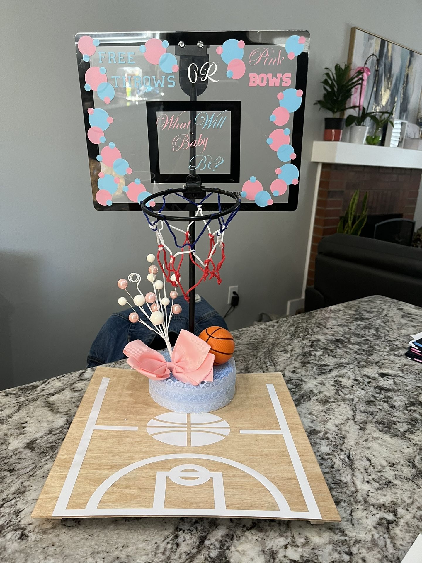 Free Throw Or Pink Bows Gender Reveal Centerpieces 