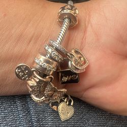 Pandora Bracelet With Rose Gold Color Charms 8 Pieces 