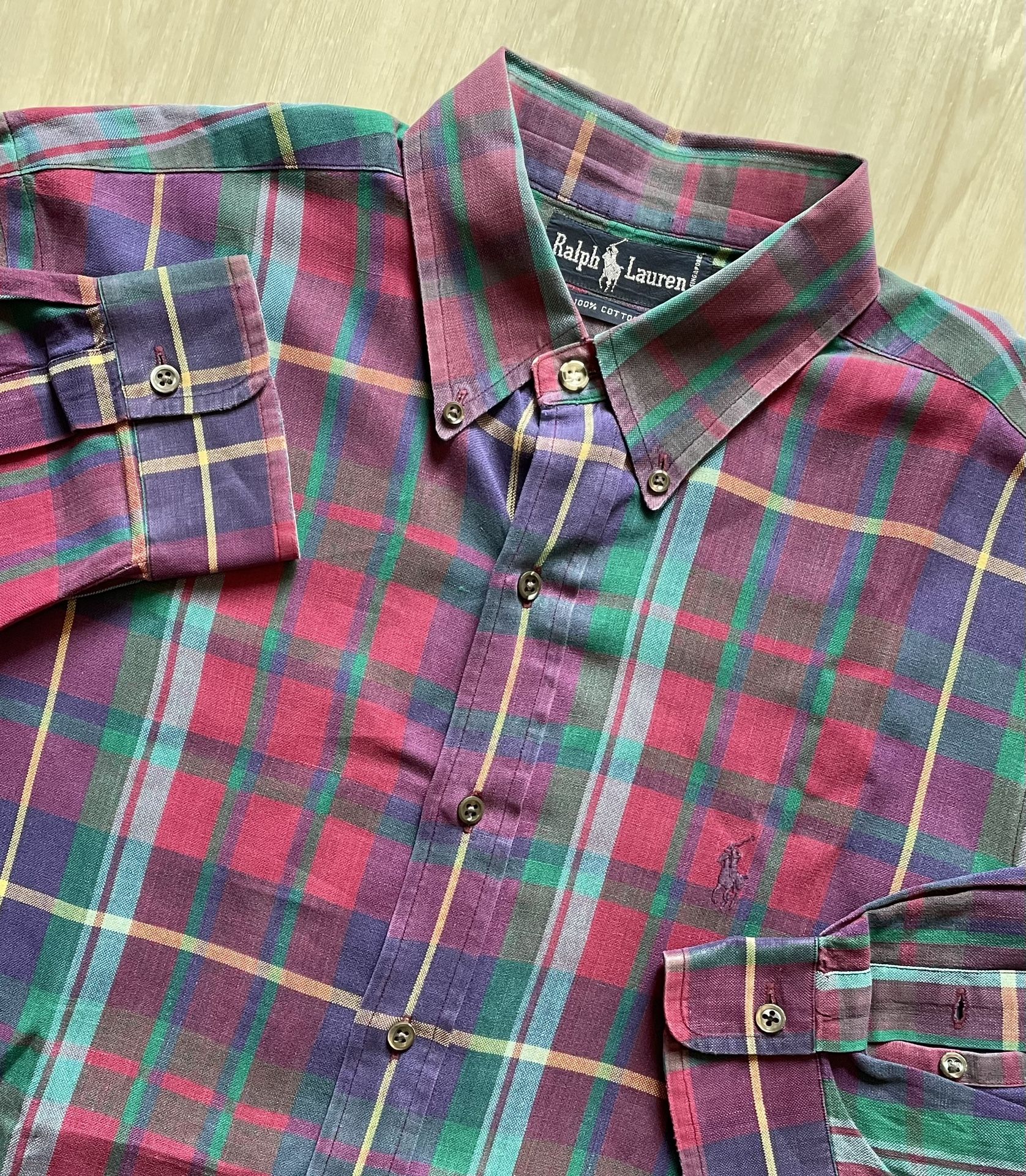 Vintage Polo Ralph Lauren Colorful Plaid Button Down Long sleeve  Mens Large