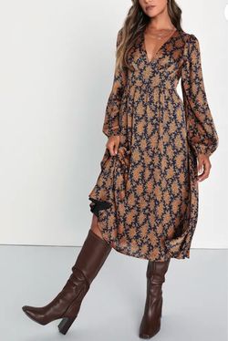 Graceful Impression Black and Orange Floral Print Midi Dress Size M