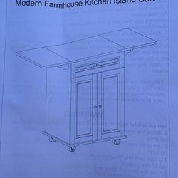 Kitchen Island with Drop Leaf Trolley Cart on Wheels Drawer Cabinet Towel Racks Versatile Use Walnut and White