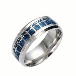 Men’s stainless steel blue cross ring size 11 Or 12 
