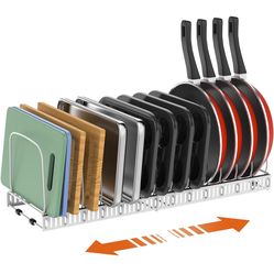 Housolution Cutting Board Organizer Rack, Expandable Baking Tray and Cookie Sheet Organizer with 14 Adjustable Dividers, Bakeware Muffin Tin Cupcake P