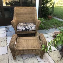 Wicker Gliding Rocking Chair And Ottoman 
