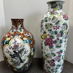 2 Floral Porcelain Vases 