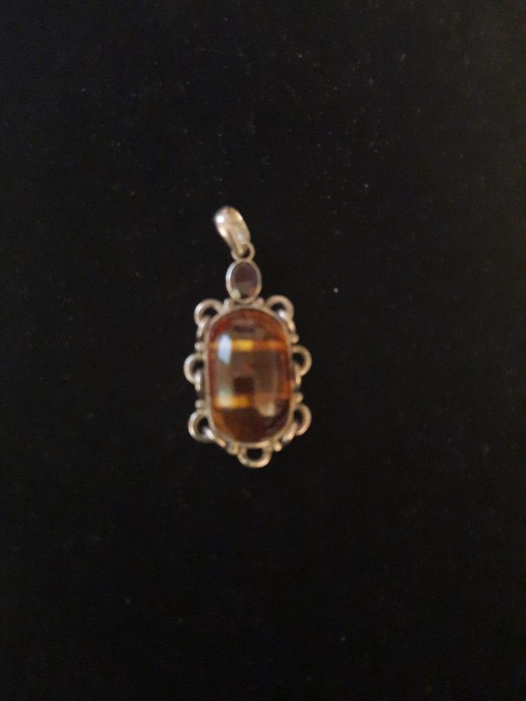Sterling Silver Charm with Amber & Garnet Stone