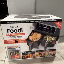 Ninja DZ401 Foodi 10 Quart 6-in-1 DualZone XL 2-Basket Air Fryer with 2 Independent Frying Baskets, Match Cook & Smart Finish to Roast, Broil, Dehydra