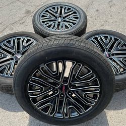 New 22” GMC Black Rims and Bridgestone Tires 22 Chevy Wheels Silverado Sierra Tahoe Yukon Denali Negros Rines Con Llantas Nuevas factory original Oem 