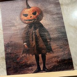 12x 16 Canvas Pumpkin Head Girl Halloween Picture