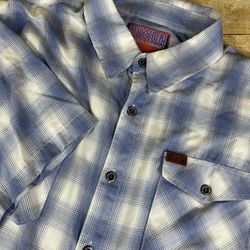 Dixxon Flannel Paddle Out Sz 2X Blue White Plaid Shirt Short Sleeve Bamboo Blend