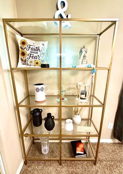 Champagne Bronze Metal and Glass Etagere Bookshelf
