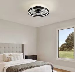 19 in. Indoor Black Caged Ceiling Fan with Integrated LED Light Modern Farmhouse Flush Mount Ceiling Fan