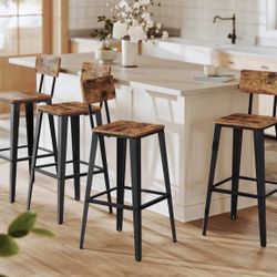 Set of 4 Bar Stools, Bar Height Stools, 29.1 Inches Tall Barstools with Back, Counter Bar Chairs for Kitchen Island, Steel Frame, Industri