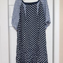 Brooks Brothers Navy & White Patterned Shift Dress - Size Medium