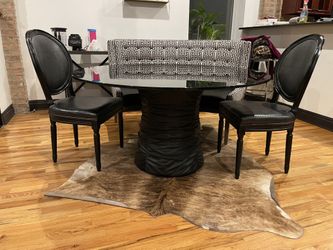 Modern Black Glass Dining Table – 55” – Leather Base (Table Only)