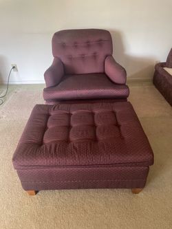 Vintage Upholstered Accent Chair & Ottoman Set