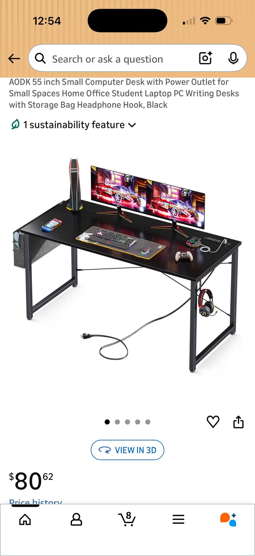 63 inch Small Computer Desk with Power Outlet for Small Spaces Home Office Student Laptop PC Writing Desks with Storage Bag Headphone Hook, Black