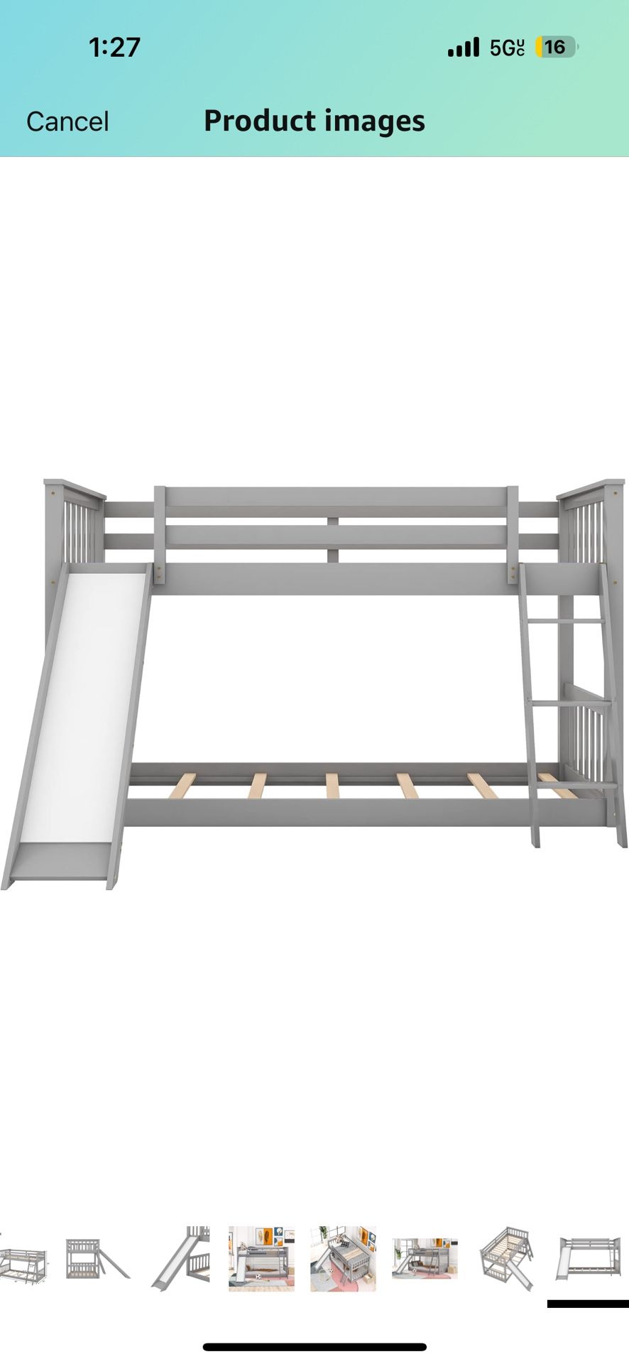 Twin Over Twin Bunk Bed with Slide and Ladder, Wood Low Bunk Bed for Kids,Gray
