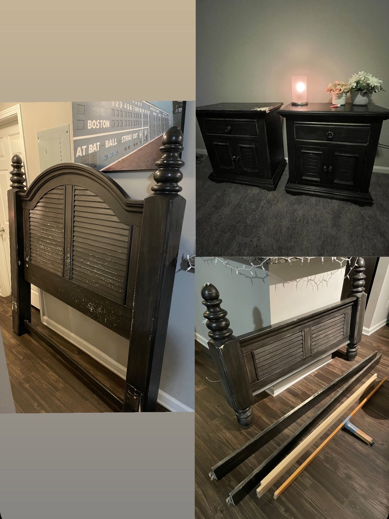 Wooden Queen Size Bed Frame And Two Nightstands 