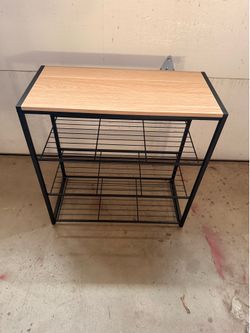 4 Tier Shoe Rack Black Metal with Natural Wood - Brightroom