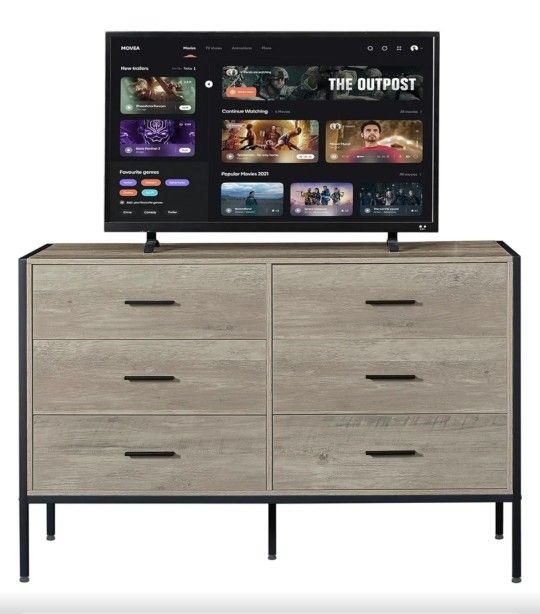 Drawers 6 Hallway Wood Storage Cabinet,Household Items Sideboard Cabinet,TV Cabinet for Living Room (Gray, 31" H)