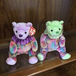 Ty Beanie Babies Collection 2001 6” Happy Birthday Bear Amethyst February Peridot August Vintage