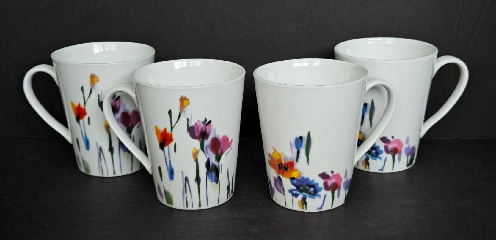 Set of 4 Gourmet Mikasa Basics Watercolor Garden 4 1/8” Floral Porcelain Mugs