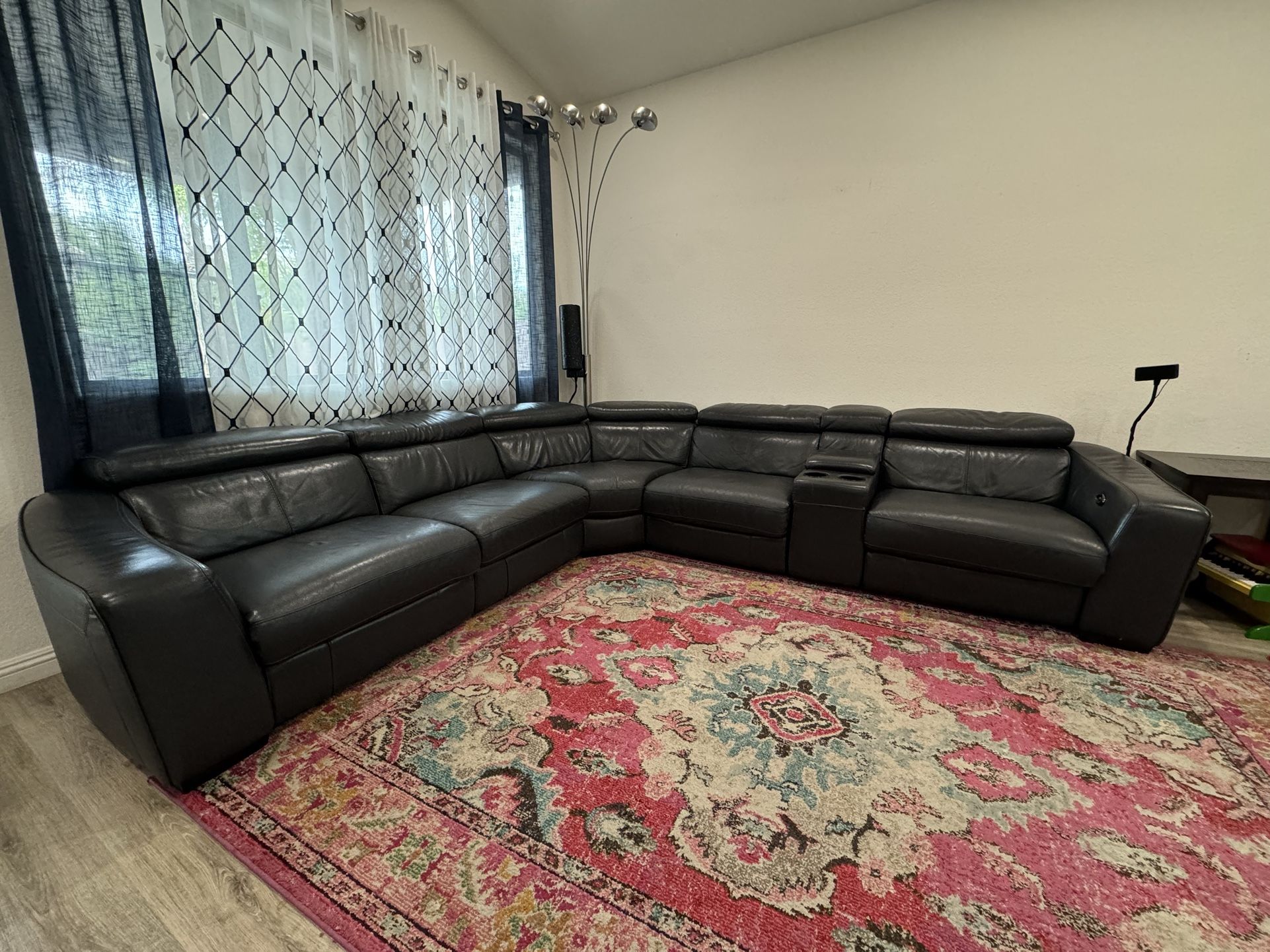 REDUCED PRICE!!! Free Shipping!Kristen Slate Grey Leather 131" 6 Piece Power Reclining Modular Sectional with Adjustable Headrest & USB