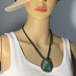 Vintage Turquoise Stone Necklace Made in Israel 925