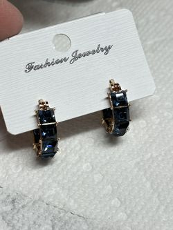 Dark Ocean blue huggies earrings