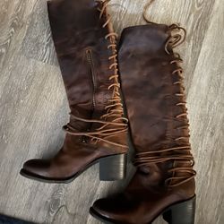 Brown Leather Zipper Winter Boots 