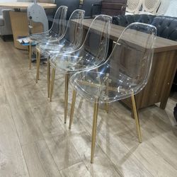 Clear Dining Chair Set of 4,Plastic Acrylic Chair with Metal Legs, Modern Ghost Style Kitchen Chairs Ideal for Counter Dining Room Living Room Outdoor
