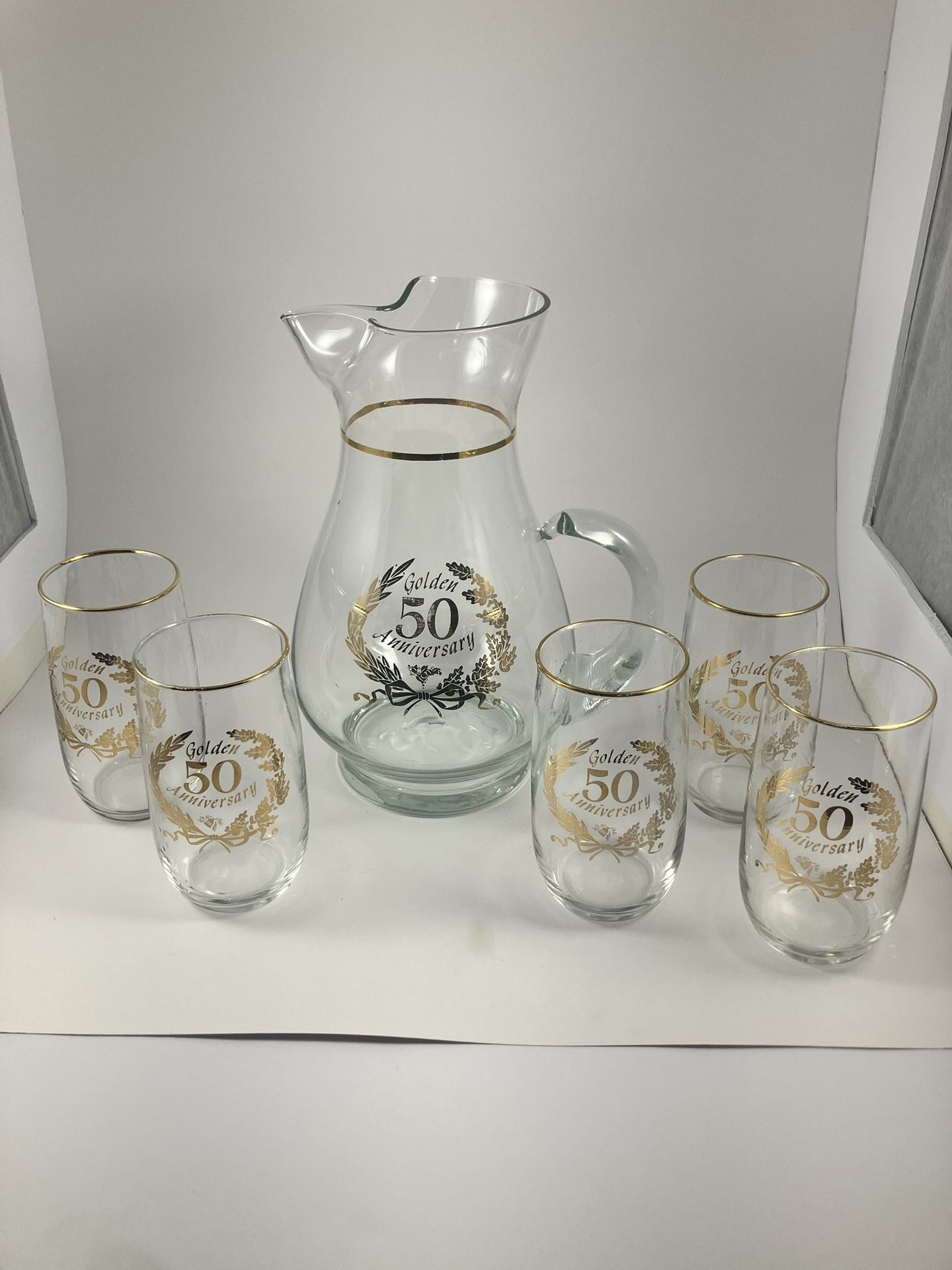 Vintage 50th Golden Anniversary Pitcher and 6 Glasses Set - $40