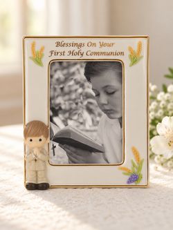 Precious Moments 123411 First Holy Communion Boy Porcelain Photo Frame with Box