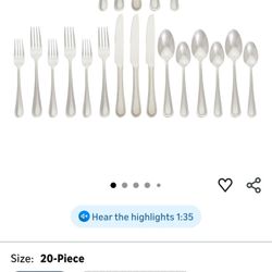 Amazonbasics Amazon 20 Piece Flatware Set Pearled Edge Brand New