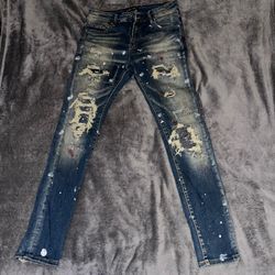 Embellish NYC Mens Distressed Jeans Size 30 Blue Patchwork Skinny Streetwear