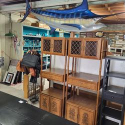 Mid-century Faux Bamboo Etagere Cabinet (2) available
