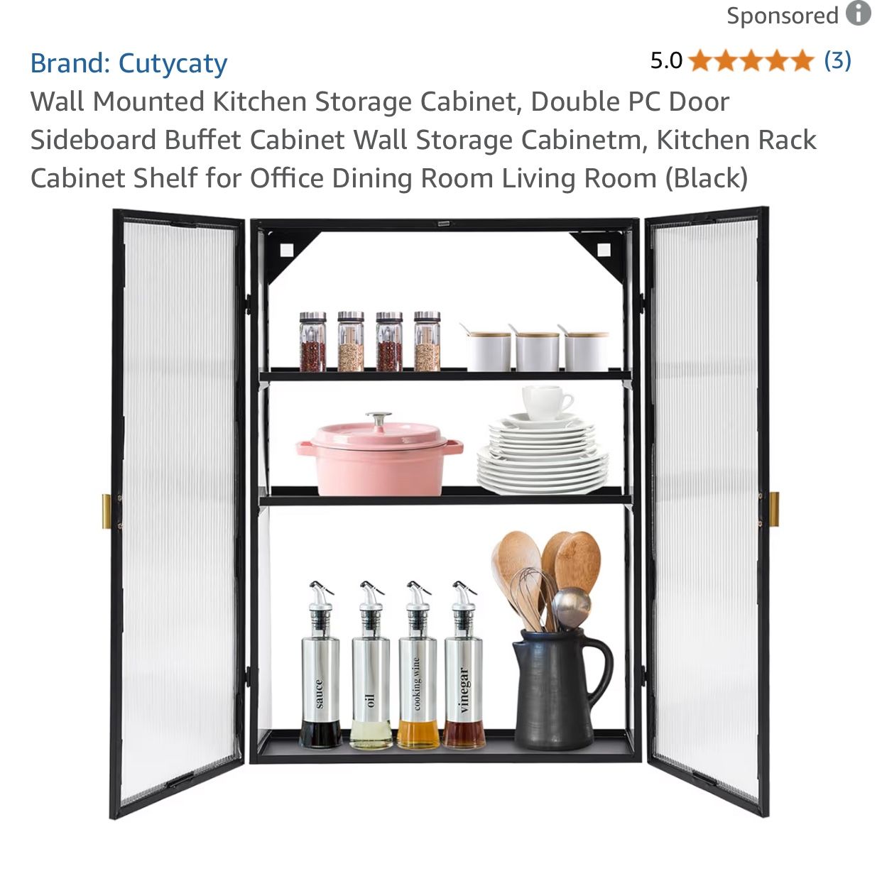 New-Cutycaty Wall Mounted Kitchen Storage Cabinet, Double PC Door Sideboard Buffet Cabinet Wall Storage Cabinetm, Kitchen Rack Cabinet Shelf for Offic