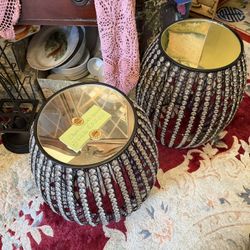 2 mirror Top Metal Stands With Crystals